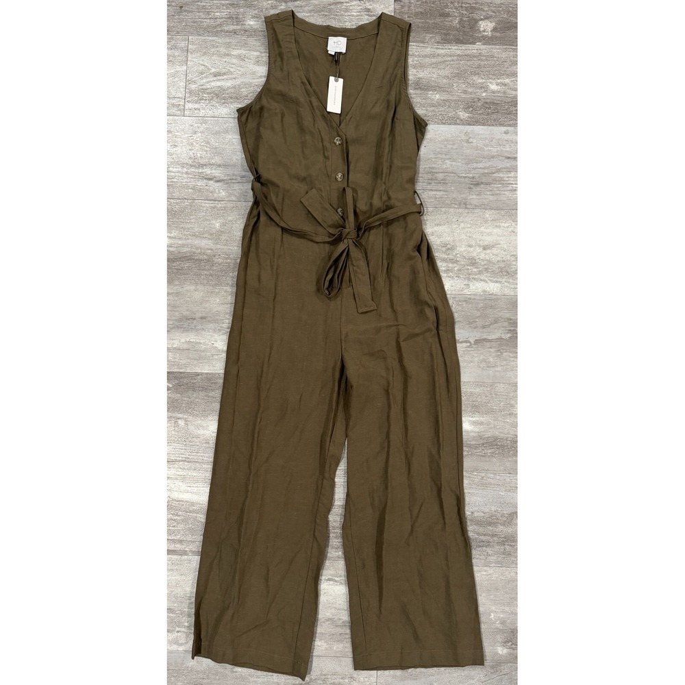 NEW Anthropologie HD In Paris Linen Blend Sleeveless Button Jumpsuit Size S